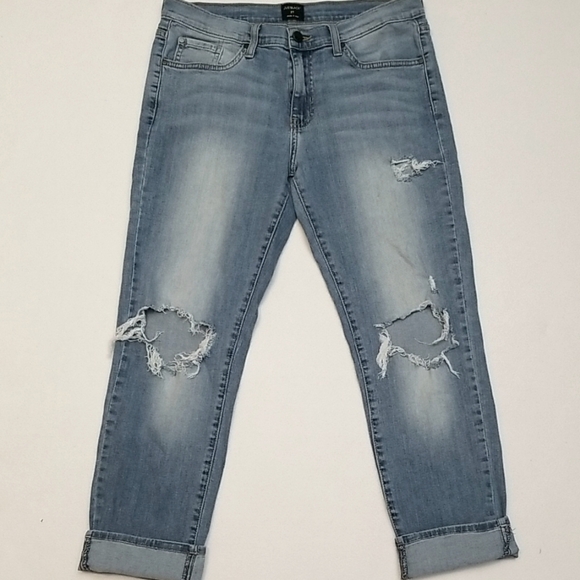 Just Black Light Blue Distressed Cropped Jeans - Picture 1 of 5